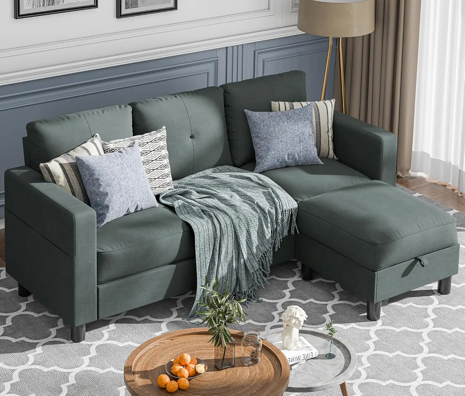 Sectional Couches for Living Room, Small L Shaped Couch Sofa with Ottoman, Convertible Sectional Sofa Set with Storage