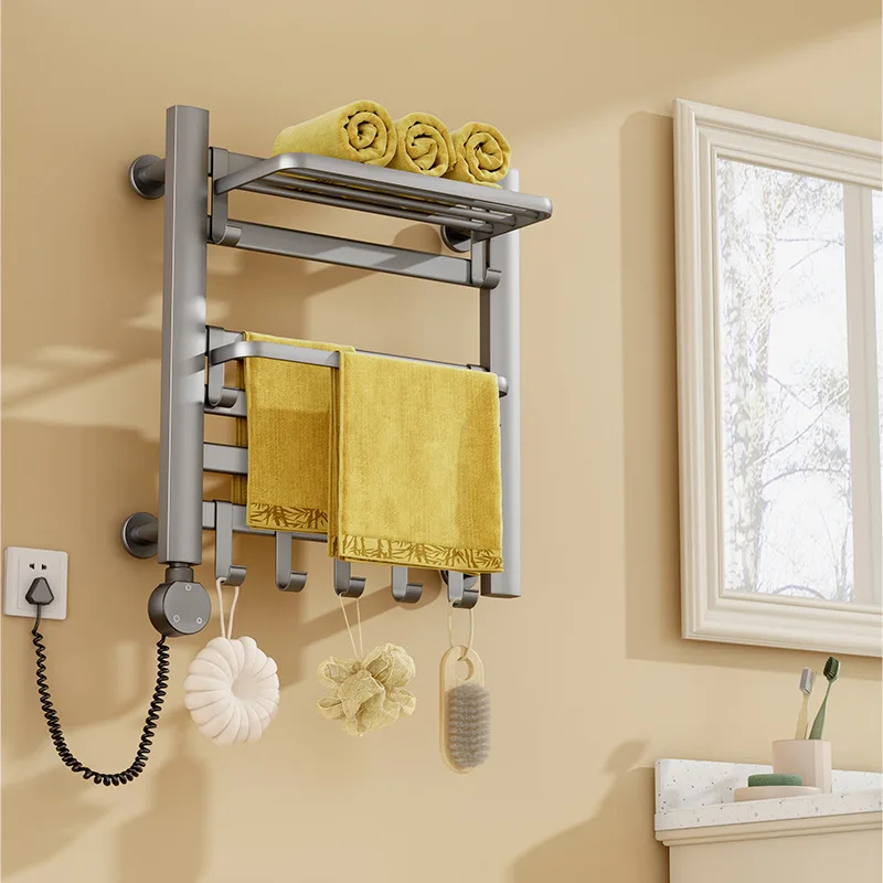 رف تجفيف الحمام، ماكينة منشفة فولاذية ساخنة، تطبيق رمادي، تحكم ذكي، رف منشفة من الألومنيوم للحمام