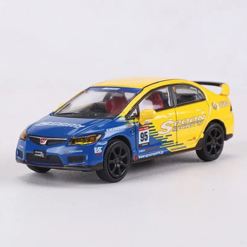 

1:64 Civic Type R FD2 Модель автомобиля из сплава с окрашенной ложкой и акриловой коробкой для подязников, миниатюрный игрушечный автомобиль Voiture