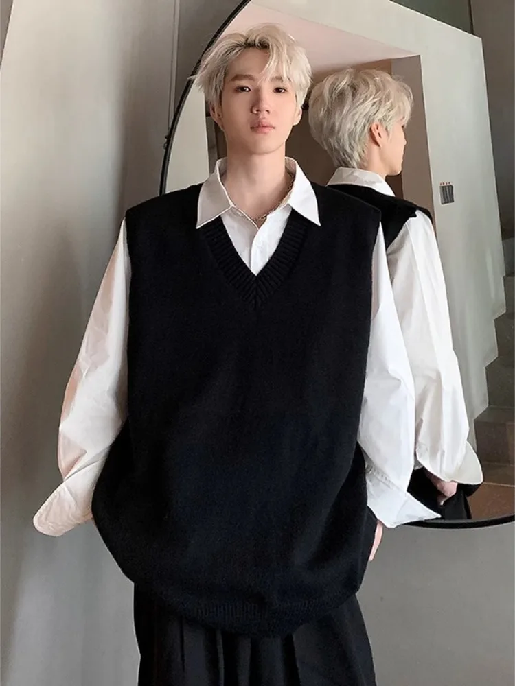 

Bla V-Ne Knitted Sweater Vest Men's Autumn Winter Loose Fit Casual Sle Outerwear oulder Pad Free Sle Dk orm