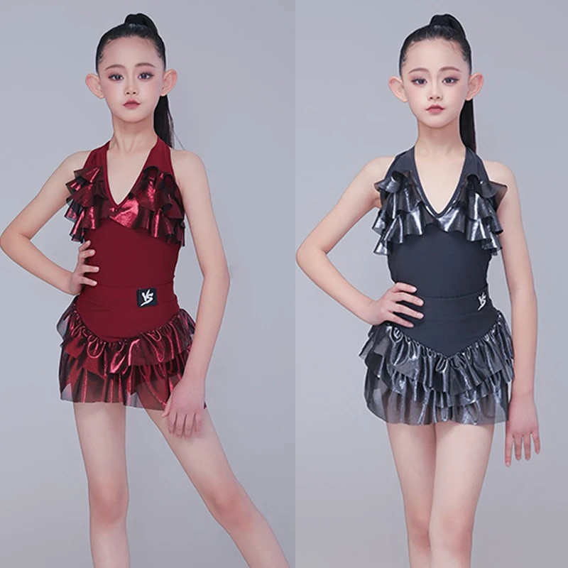 

Children Latin Dance Performance Suits For Girls Laser Latin Dance Competition Dress Kids Chacha Samba Salsa Dancewear SL13075