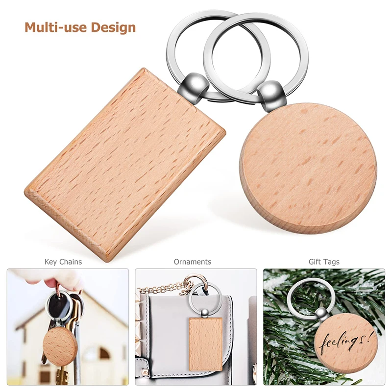 50Pcs Beech Keychain Wooden Decorative Pendant Wooden Small Pendant Keychain