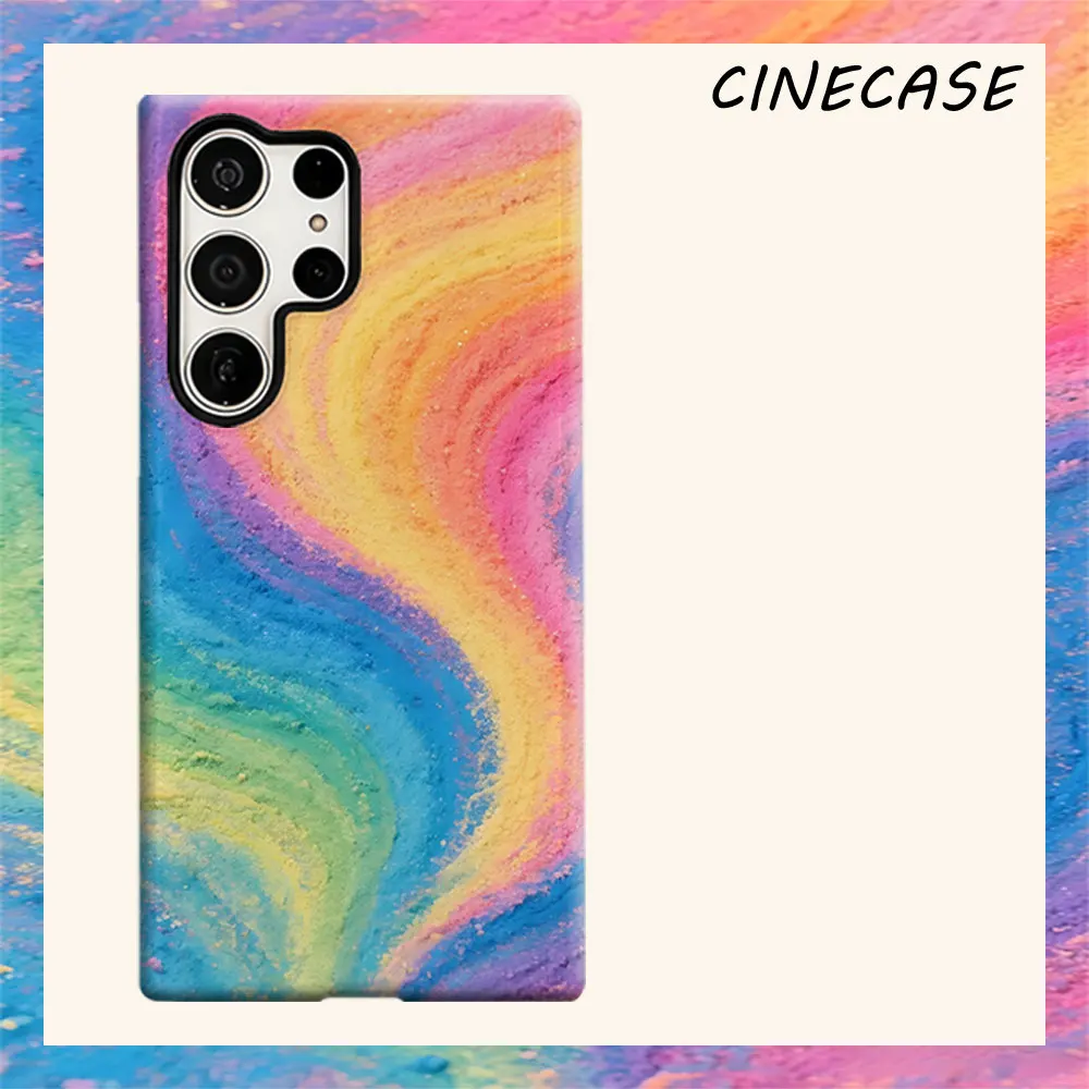 Rainbow Sand Swirl For Samsung Galaxy S26 S25 S24 A56 A36 Dual Layer Luxury Fashion Full Lens Protective Case