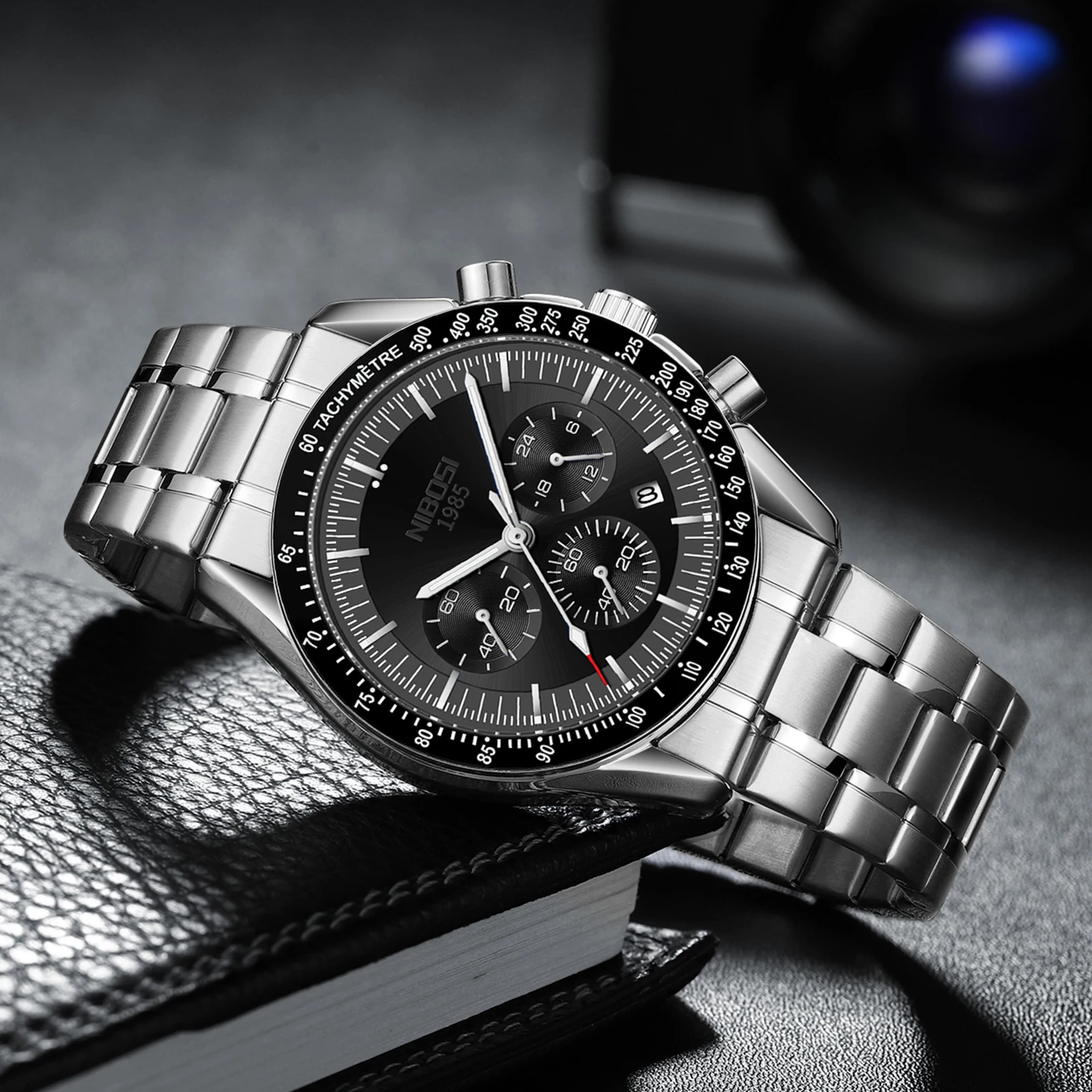 Reloj NIBOSI de lujo para hombre, reloj de cuarzo luminoso de acero inoxidable, cronógrafo de negocios, relojes con calendario para hombre, reloj para hombre