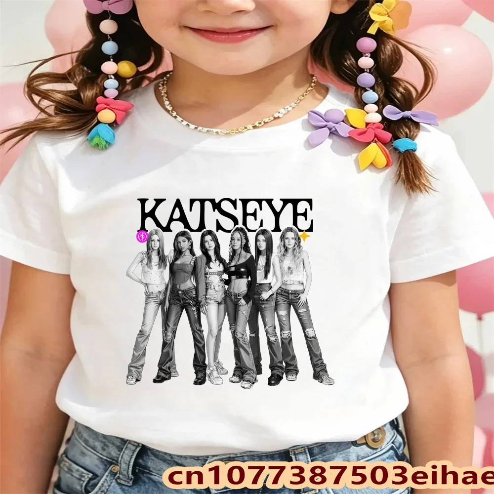 New Katseye Merch Cotton Kids T Shirt Harajuku Fashion Streetwear KATSEYE Printed Design T-Shirt Girl Vintage Short Sleeve Tee