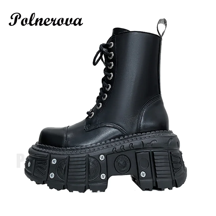 Black Lace-Up Punk Knight Boots New Platform Elevation Ankle Boots Winter High Top Casual Boots Comfortable Breathable Shoes