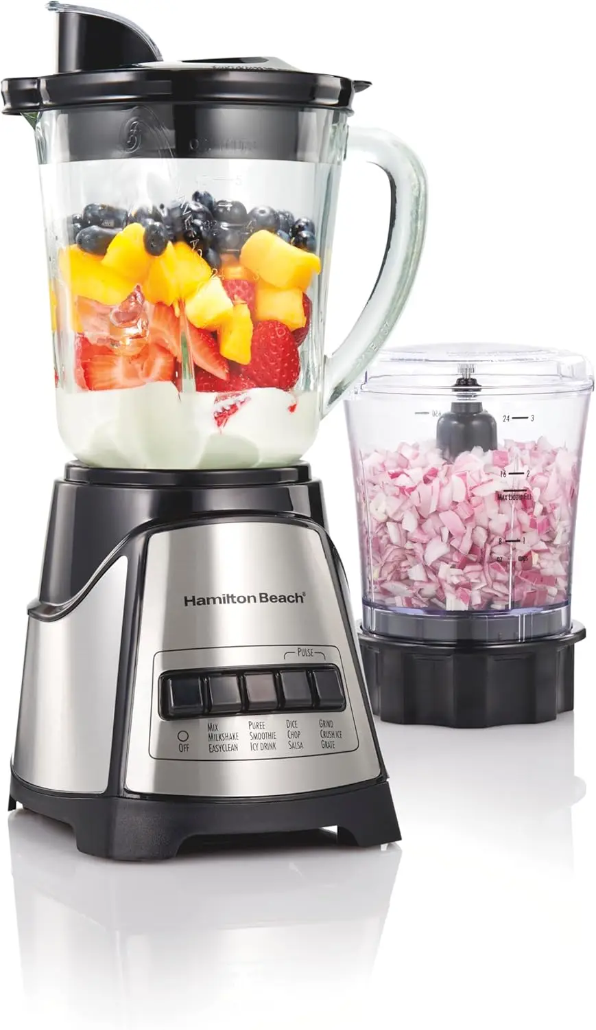 

Power Elite Blender for Smoothies with 3-Cup Vegetable Chopper, Mini Food Processor, 40oz Glass Jar, 12 Functions for Puree, Ice