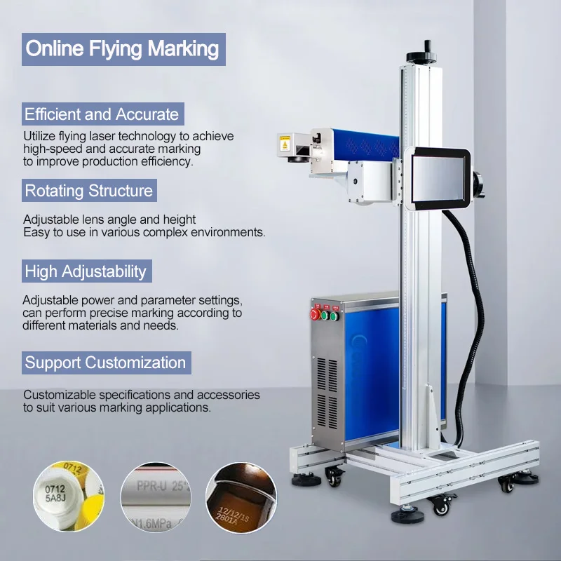 Automatic Flying Fiber Laser Writing Marking Machine for Production Line PVC Pipe Tube Date Code Logo Engraving 20W 30W 50W