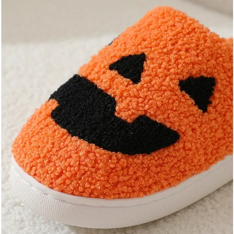 Halloween Pumpkin House Slipper Women Fuzzy Winter Warm Kawaii Plush Indoor Floor Non Slip Men Male Home Shoes Female Plaid Gift