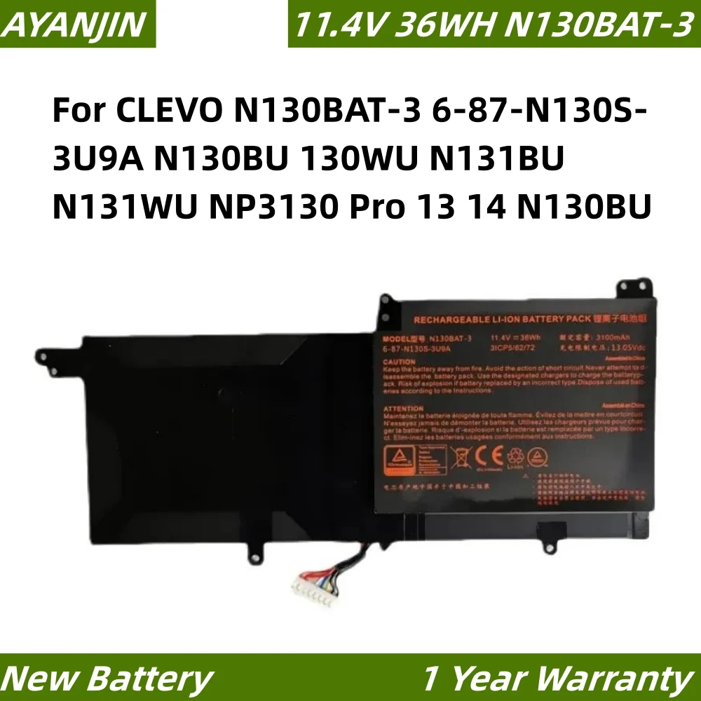 

N130BAT-3 11.4V 36WH Battery for CLEVO N130BAT-3 6-87-N130S-3U9A N130BU 130WU N131BU N131WU NP3130 Pro 13 14 N130BU