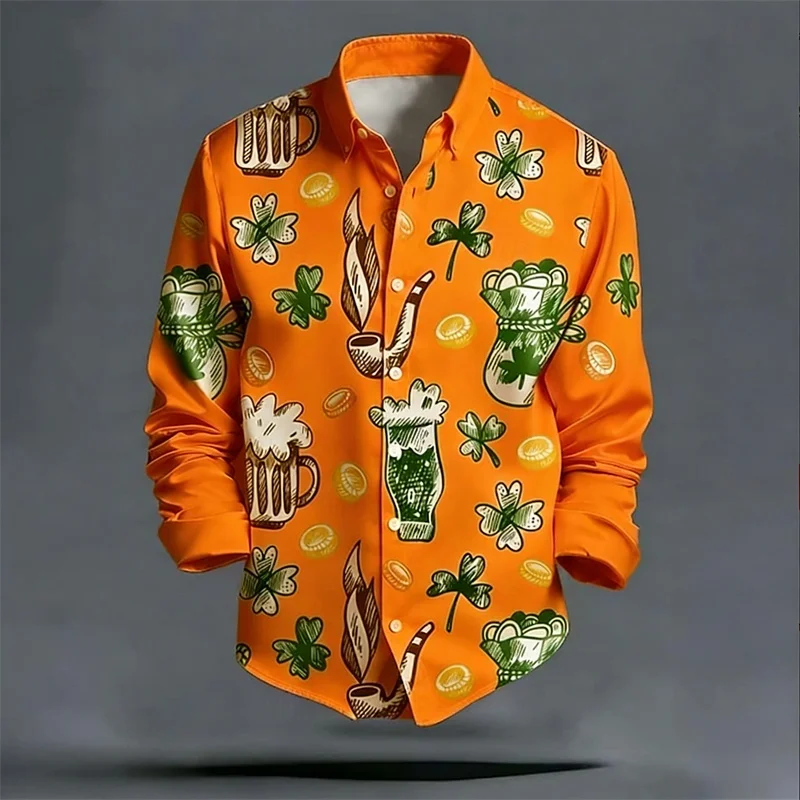 

Lucky wine, men's long sleeved shirt, fashionable trend, loose top, street outdoor, casual and comfortable