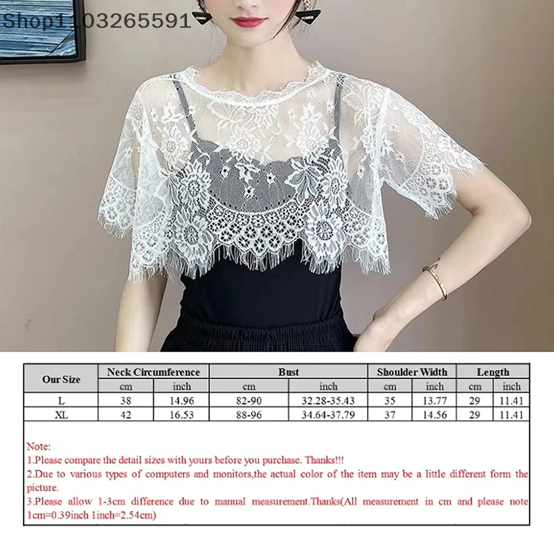 

Feminine Floral Lace Cover Shirt with Removable False Collar