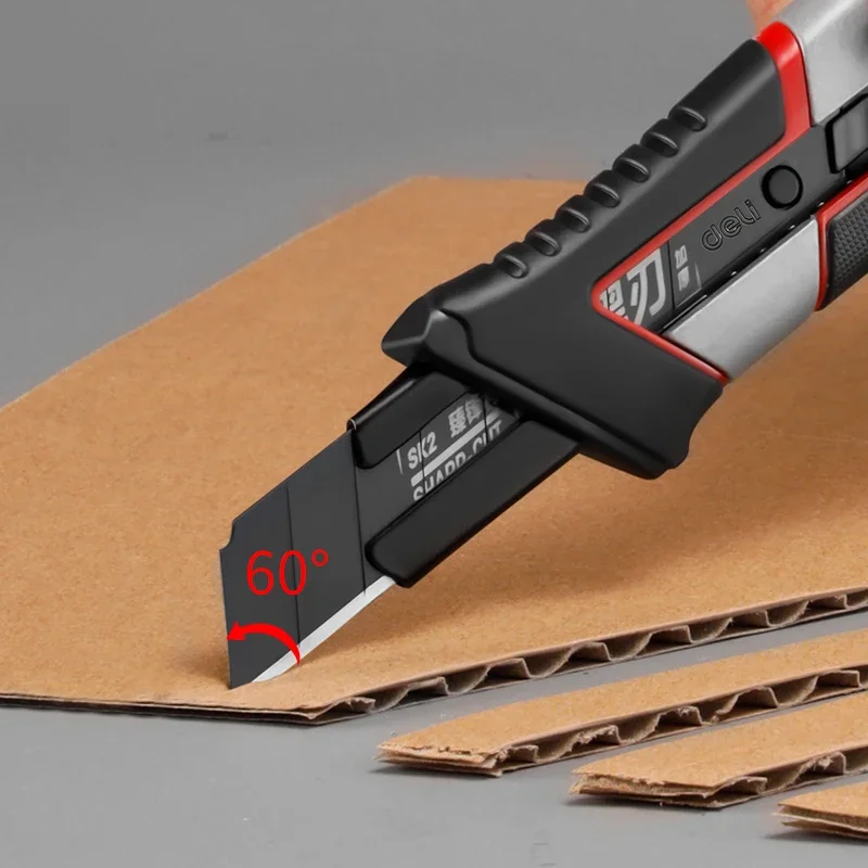 DELI 3 Pack Retractable Utility Knives Compact Box Cutter with 18mm Wider Blade for Cartons Cardboard And Boxes