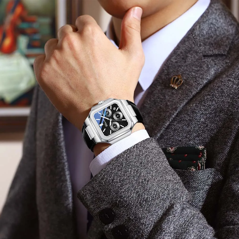 CHENXI 966 Luxury Quartz Steel Strip Men's Watch Waterproof Luminous Chronograph Calendar Square Watches for Men Reloj Hombre