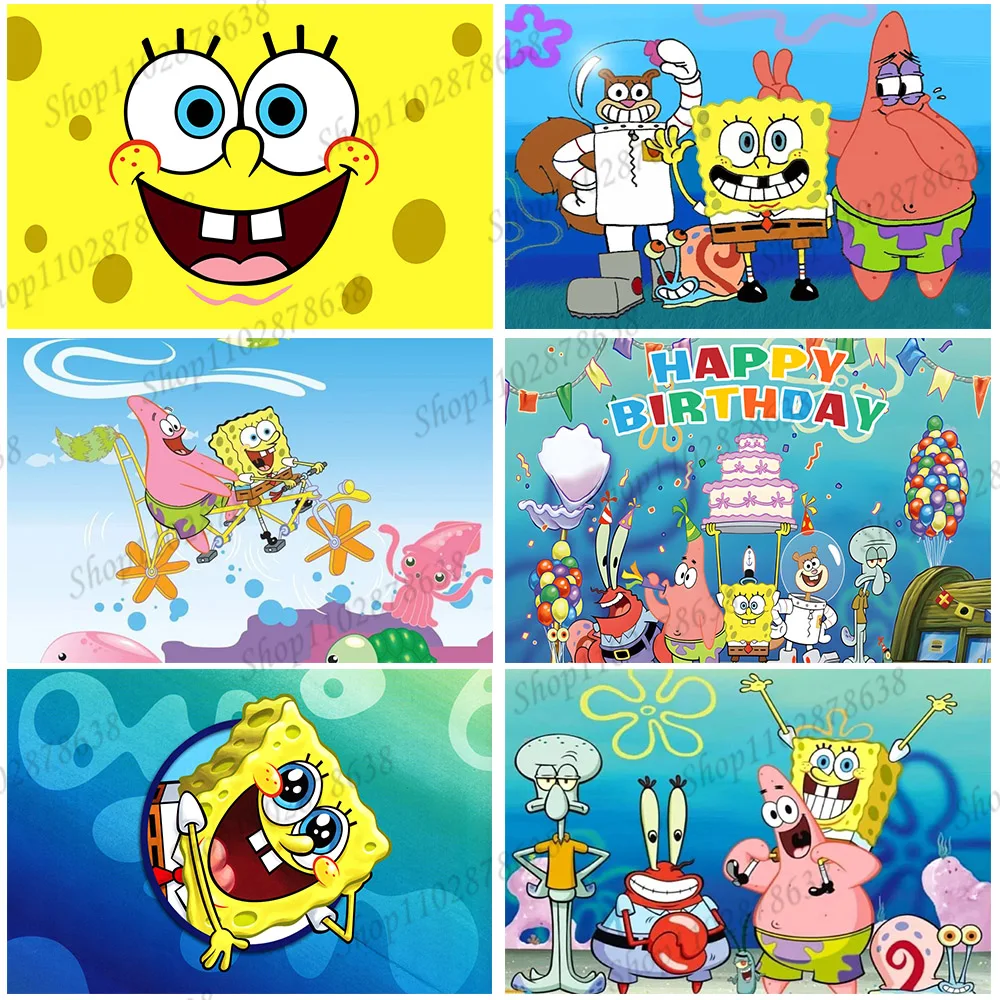 

Sponge-Bob Party Backdrop Panel Photography Boy Kids Birthday Decoration Party Background Patrick Star Photo Banner Decor Gift