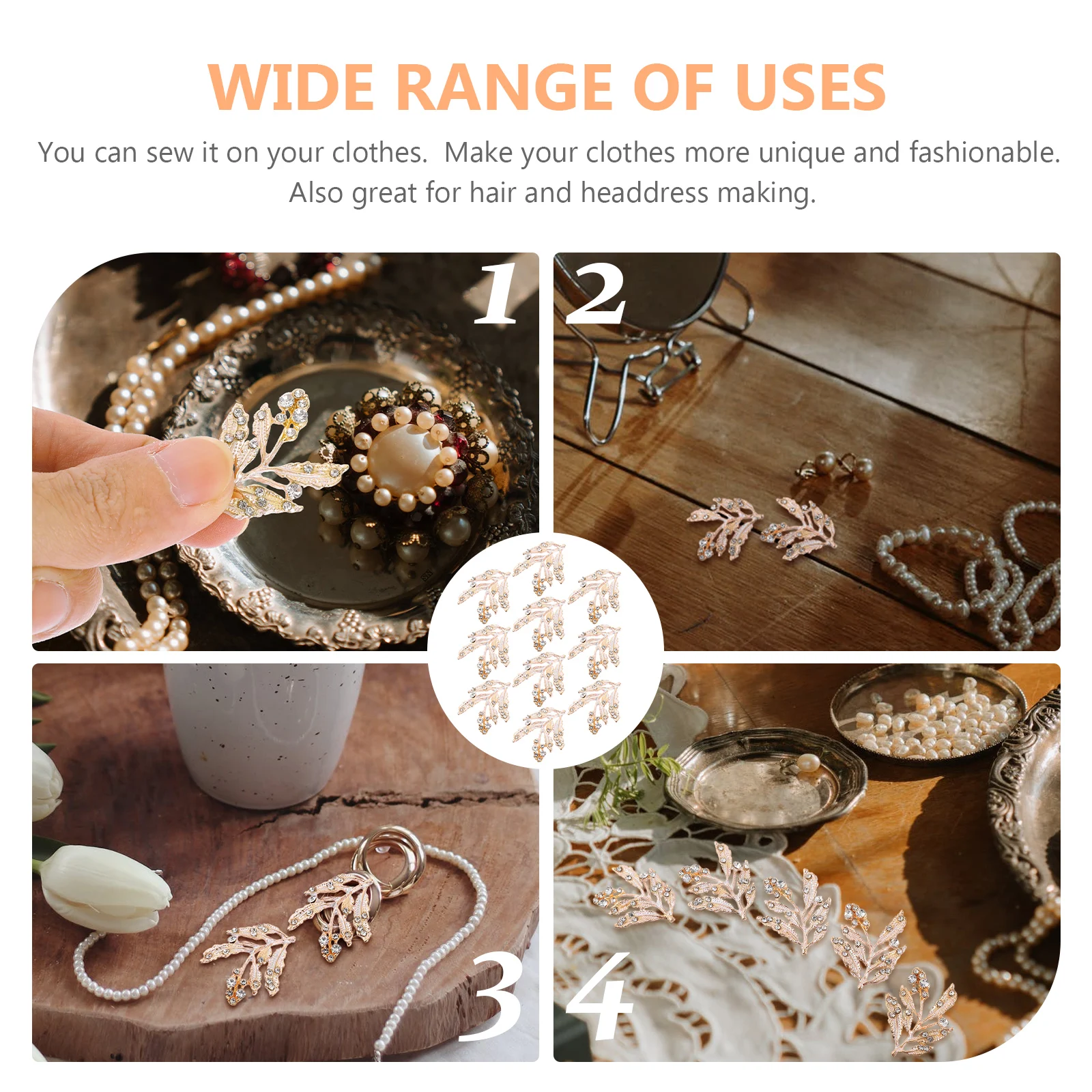 

10pcs Diy Headdress Charms Women Hair Accessories Crystal Tree Leaf Alloy Hairpin Jewelry Making Findings Handmade Accessories