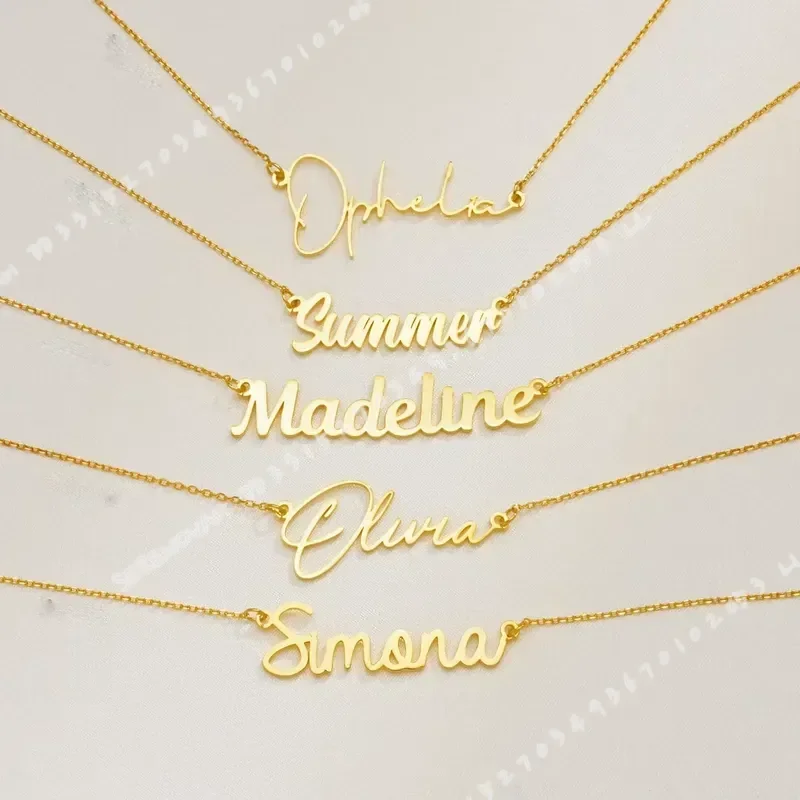 Custom Name Necklace for Women Men Personalized Cursive Letter Pendant Stainless Steel Jewelry Chain Choker Collar Gift