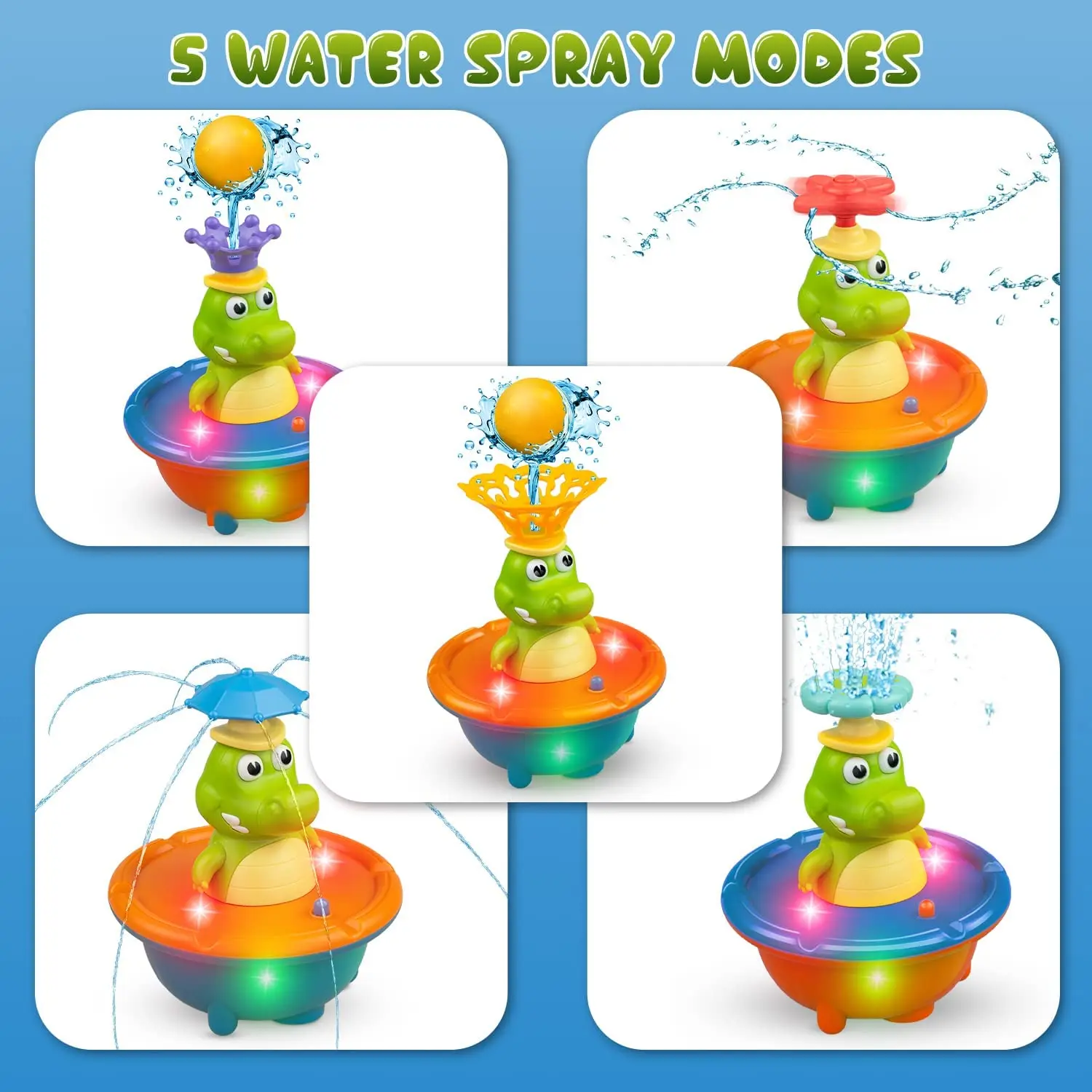 New Fountain Crocodile Baby Bath Toys for Toddlers,5 Modes Spray Water Sprinkler Light Up Bathtub Toy for Boys Girls Kids