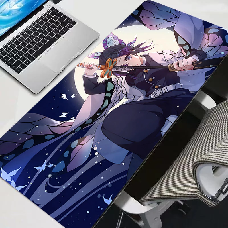 Gaming Computer Mousepad Demon Slayer Kochou Shinobu New 90x40 Playmat Natural Rubber Office Carpet Computer Mice Pad For LOL