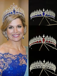 Classic European Royal Family Blue Crown Bridal Wedding Hair Ornament Headdress Headpiece Jewelry Accessories