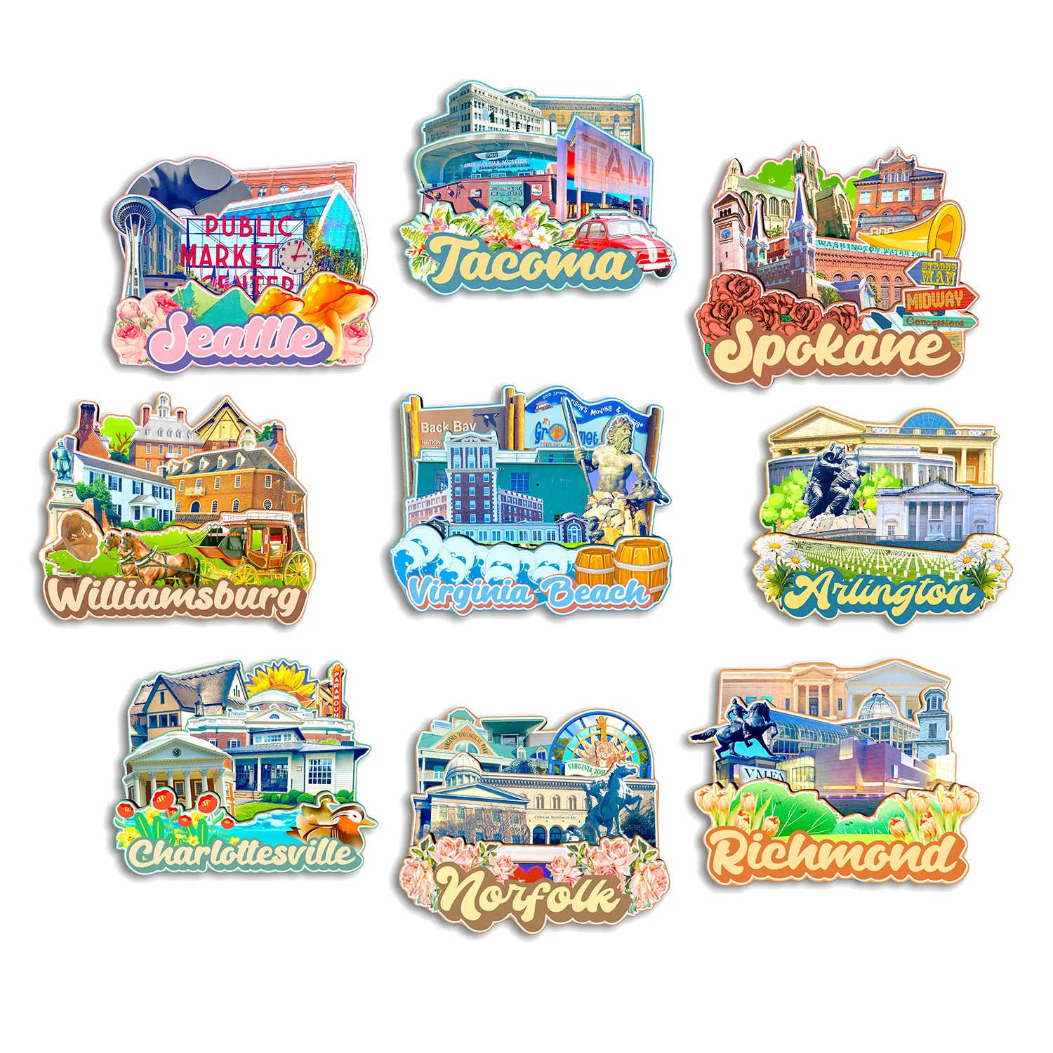 

Virginia Beach Richmond Norfolk Charlottesville Arlington Williamsburg Virginia USA Fridge Magnet Travel Souvenir Gift