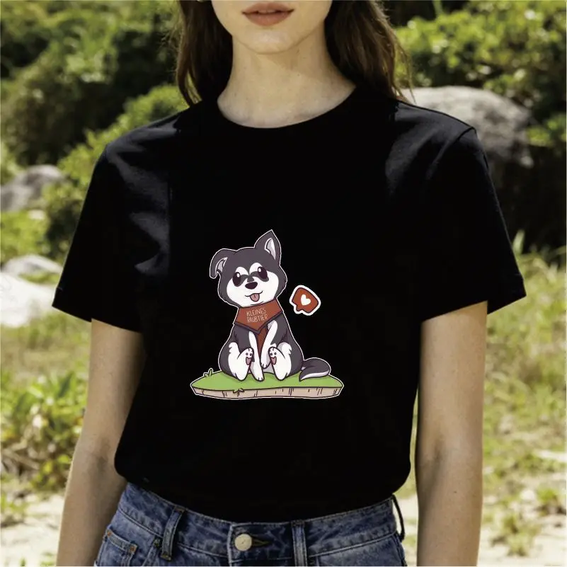 Cute Border Collie Drinks Pearl Milk Tea Cartoon Printed Short Sleeve T-shirt Summer Loose Men's and Women's Leisure Funny Top
