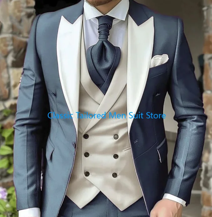 Elegant Wedding 3 Piece Jacket Pants Vest Full Set Luxury Single Breasted Peak Lapel Purple Male Clothing Men\'s Suits Blazer