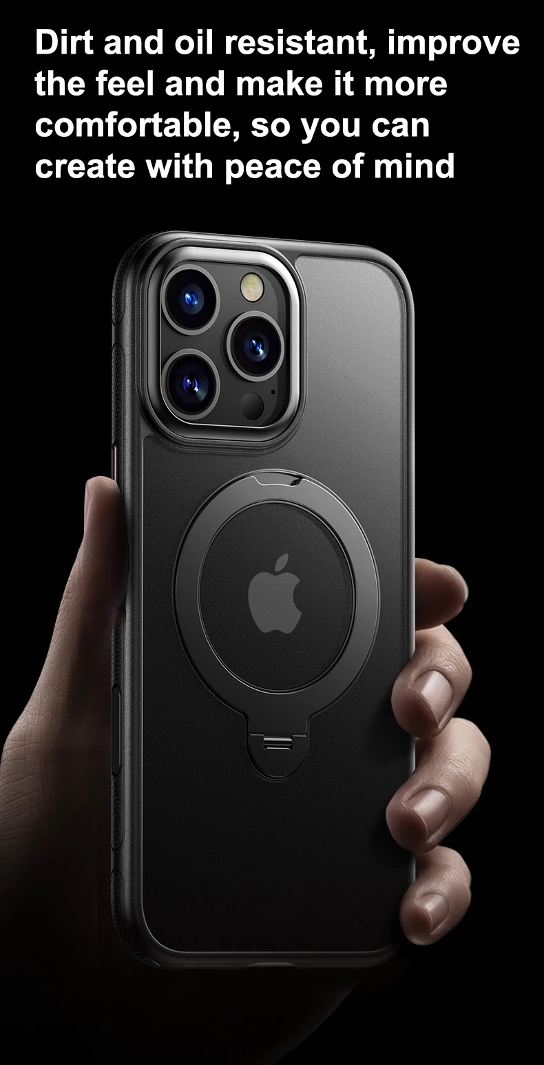 360 ° Drehen Sie die magnetische Halterung der Handyhülle für iPhone 17, 16, 15, 14, 13, Pro Max, transparente, mattierte, stoßfeste Handyhülle – Detail 10