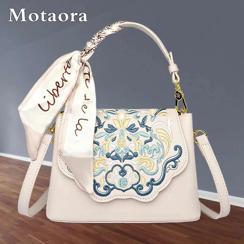 

MOTAORA Embroidered Small Crossbody Bag for Women, Designer PU Leather Shoulder Purse, Ladies Fashion Messenger Handbag