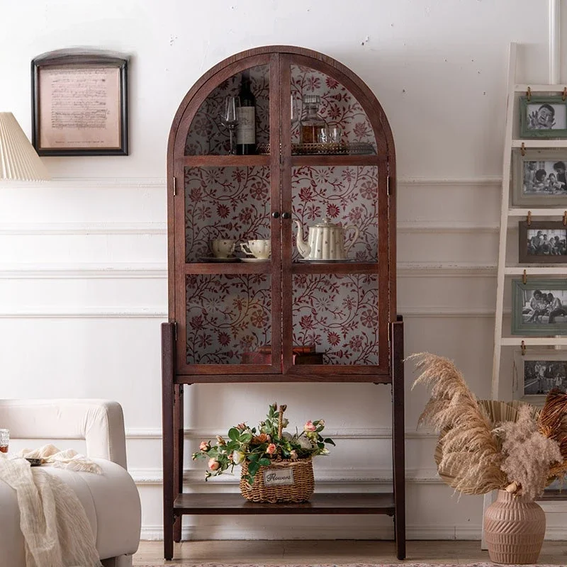 medieval style high-footed restaurant, side cabinet, living room decoration arched cabinet, solid wood antique homestay store di