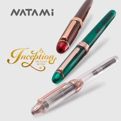 Natami-透明な万年筆、細いペン先、透明なインクコンバーター、滑らかな流れ、ゴールドトリム、電話ギフト、レザーポーチ、プラチナ書道