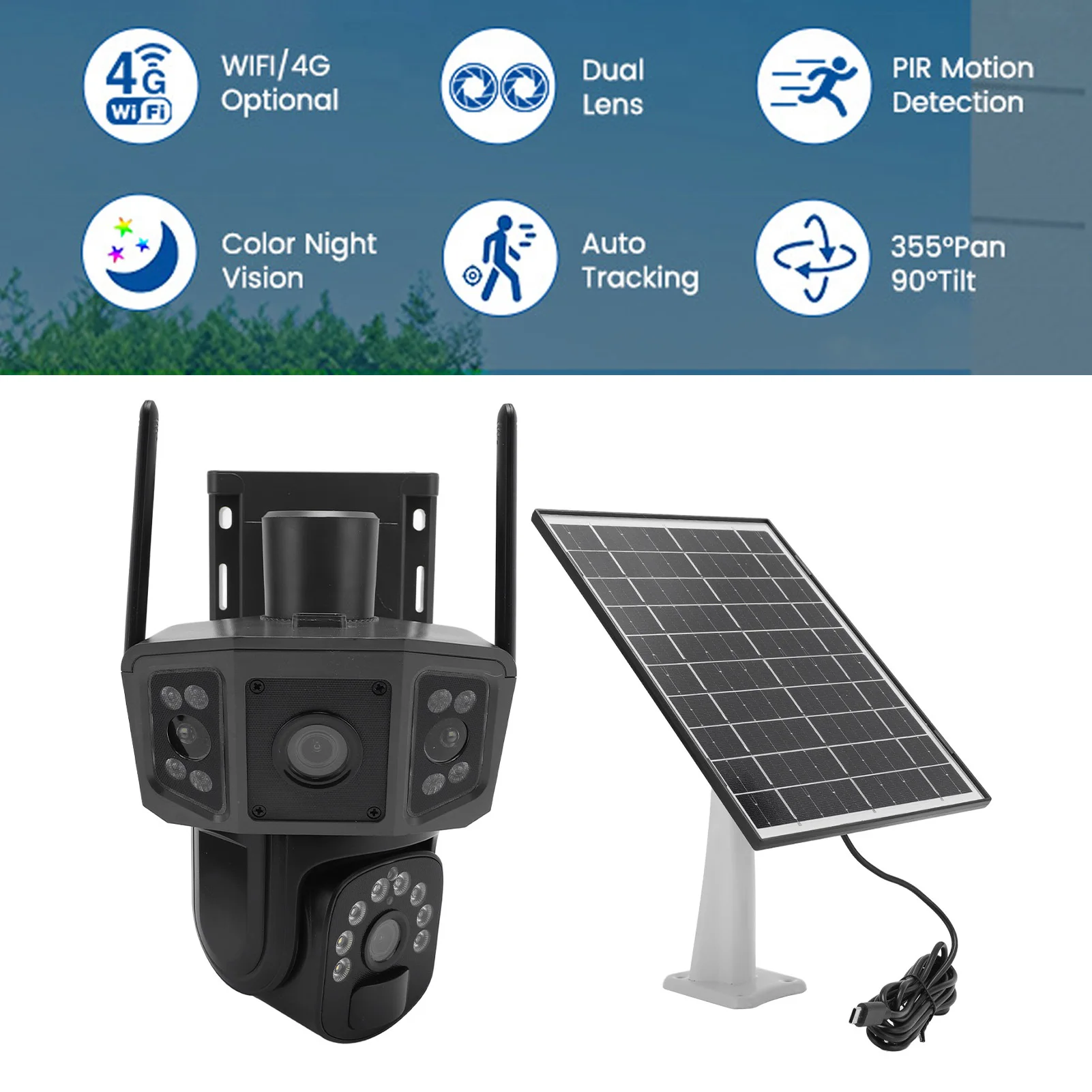 QL18 4K Security Cameras 4G 8MP HD Solar Power Dual Lens Battery Outside Surveillance Camera with Human Detection for Home