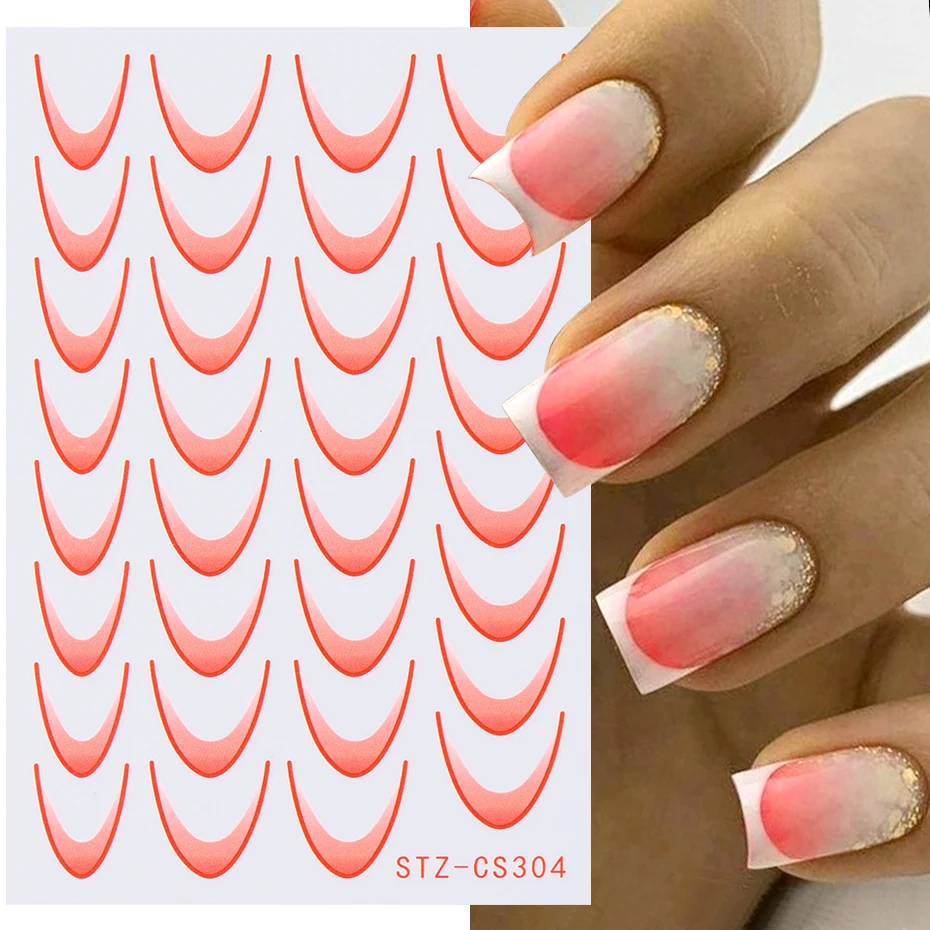 6pcs French Manicure Sticker Gradient Stripe Lines Sliders For Nails Ombre Designs Self-Adhesive Nail Art Decals DIY Decoration