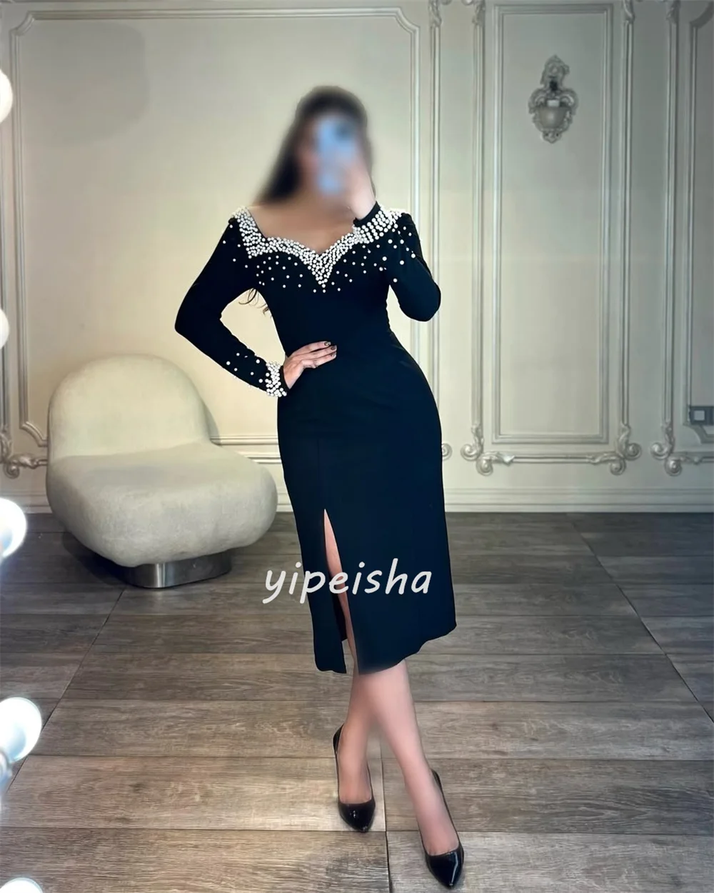 Sukienki na zamówienie w nowoczesnym stylu, modne, z plisami perłowymi, proste, z kwadratowym dekoltem, do kolan, eleganckie sukienki na specjalne okazje.