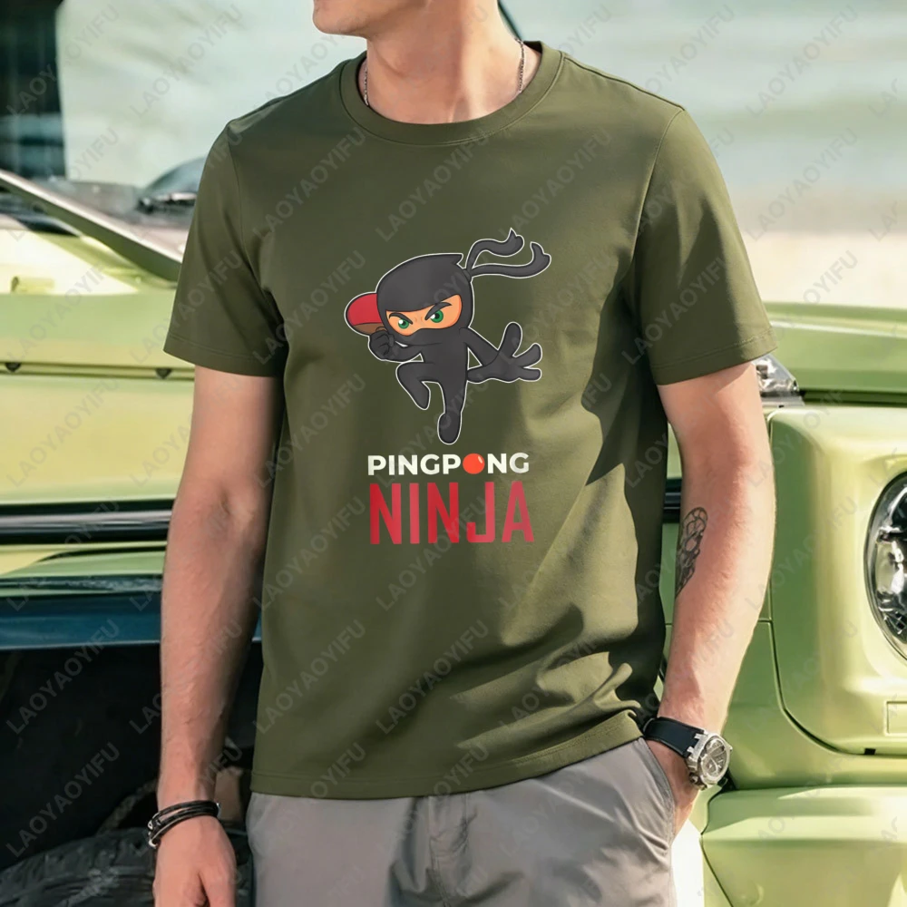 Ping Pong Ninja Cartoon Character Print Unisex Cotton T-Shirt Casual Summer Wear For Men And Women Sporty Design Trendy Outfit