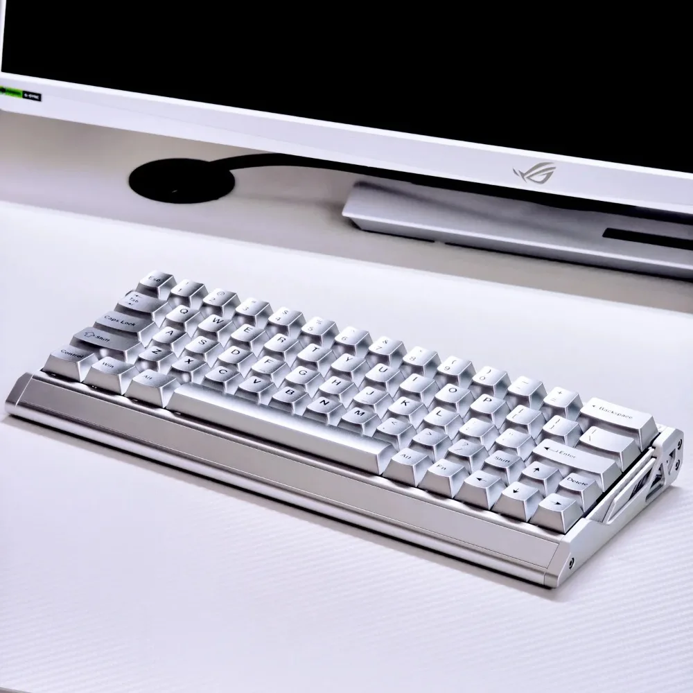 Silver Metal Texture Keycaps, Metallic Paint Cherry Profile, Minimalist Style, PC Material UV Printing, 115 Keys
