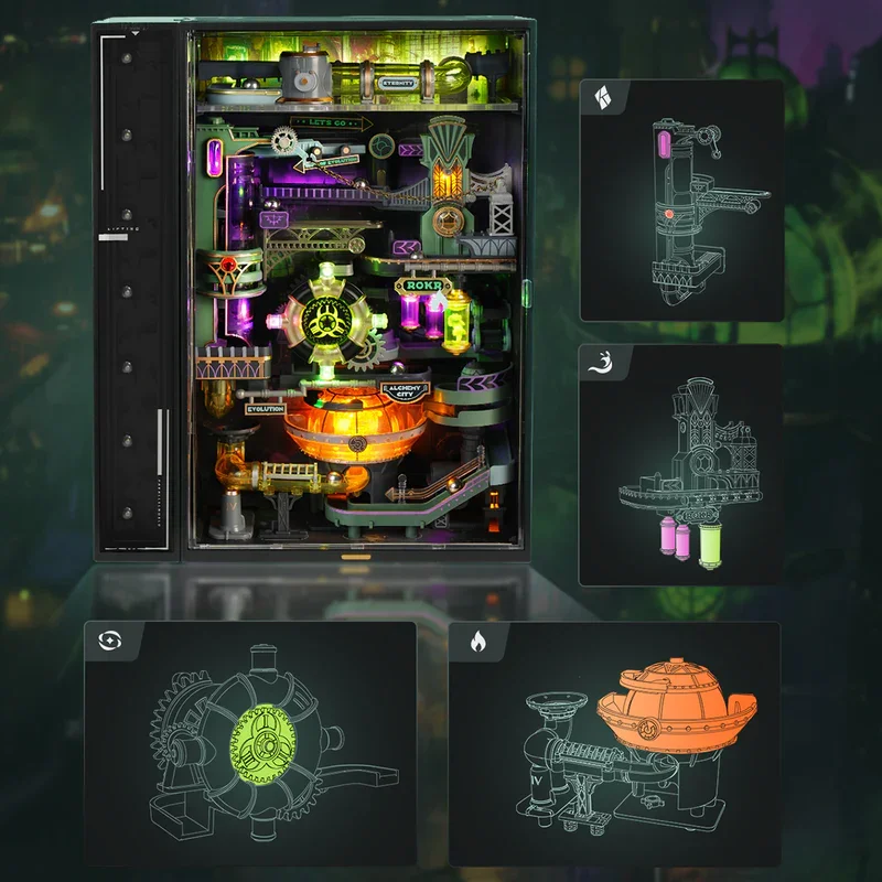 Robotime Rokr 3D Puzzel Alchemy City Marble Run 247pcs Brain Teaser STEM Kit Mechanische DIY Hobby's voor Mannen Vrouwen Jongens Meisjes