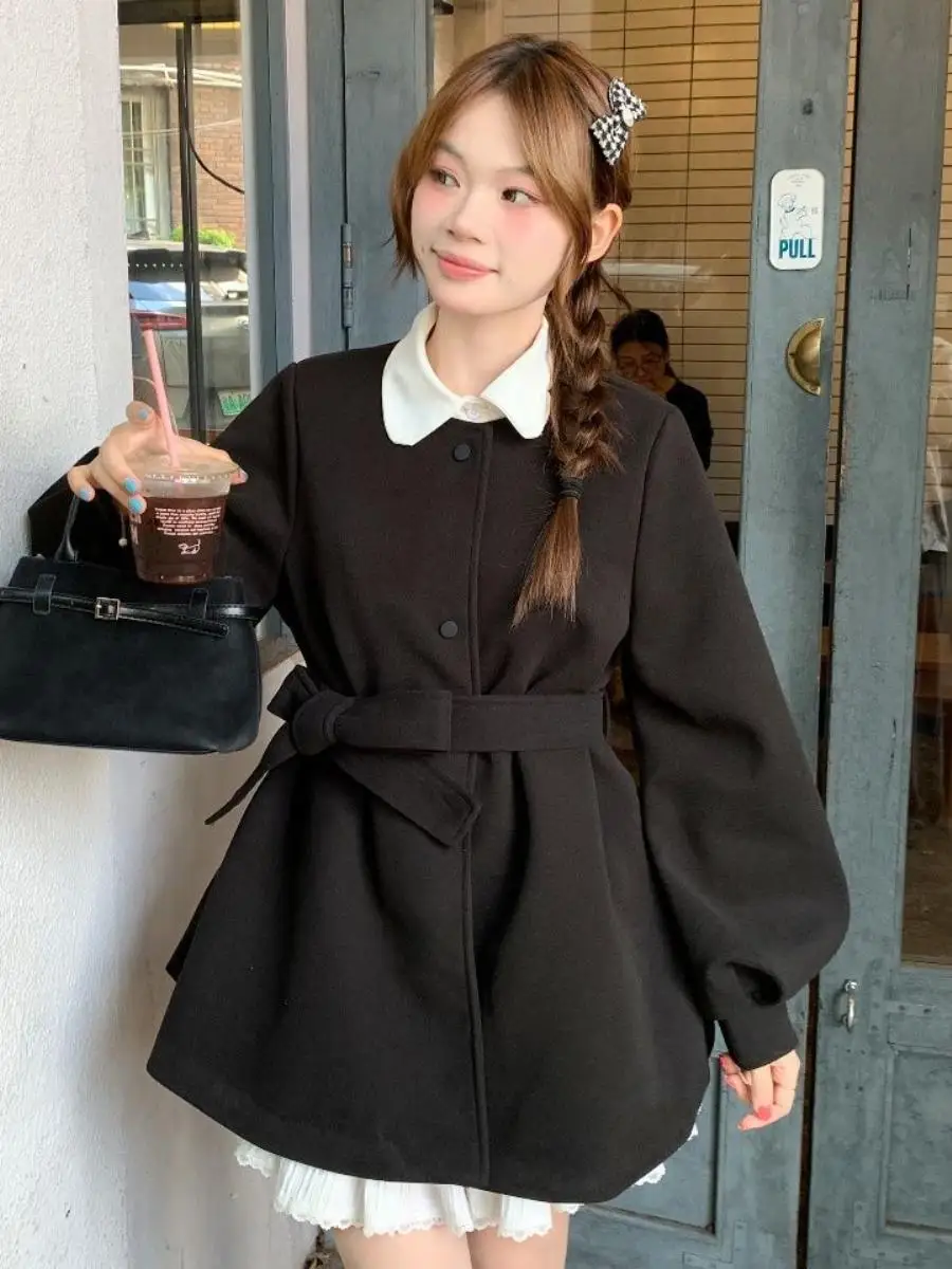 

Warm Woolen Coat Autumn Winter Korean Sle Slimming Waist Lantern Small Size Coat Commuting Soft Comfortable Sweet Sle