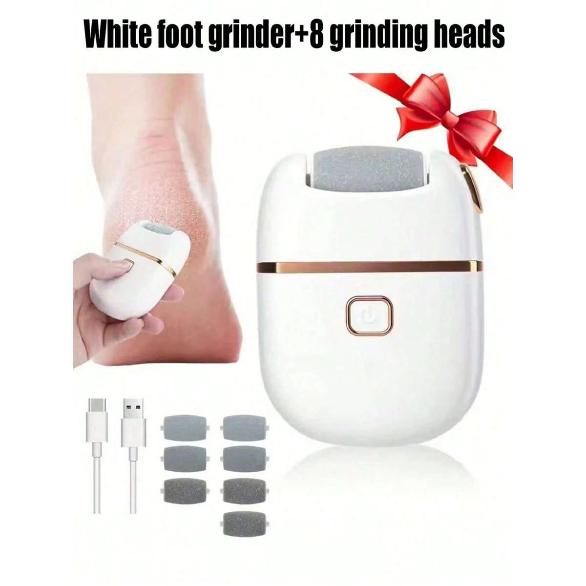 【Electric Pedicure Tool】8 Replaceable Electric Pedicure Files for Removing and Polishing, USB Powered, Gold Two-Tone Design, Comfortable to Use, Foot Exfoliator, Foot Remover, Foot Care Product