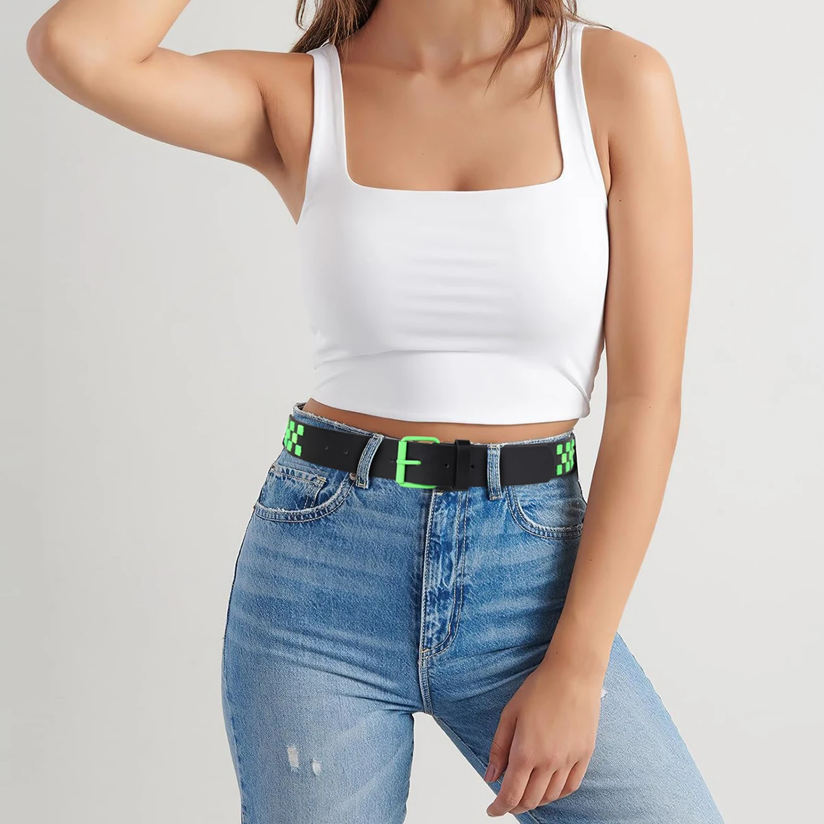 Ladies' Inlaid Belt, Suitable for Punk, Street, and Retro Styles, Can Be Paired with Hard Items Such as Leather Jackets