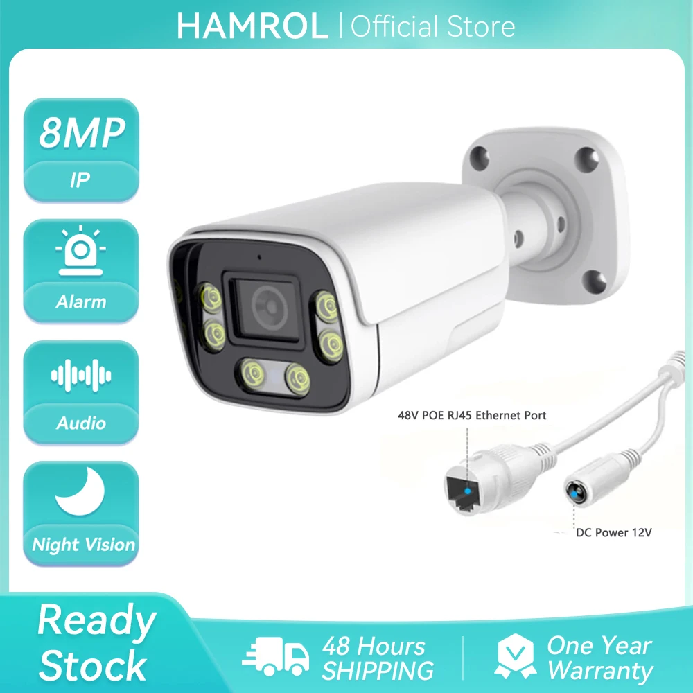 8MP 4K ONVIF Outdoor IP Camera Color Nightvision Two Way Audio 4MP HD POE Security CCTV Home Surveillance Camera Xmeye App
