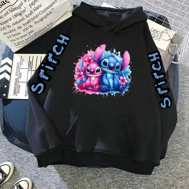 Disney Cartoon Hoodies com estampa Lilo e Stitch para mulheres, moletons de manga comprida, moletom casual com capuz, Harajuku, Y2K, inverno