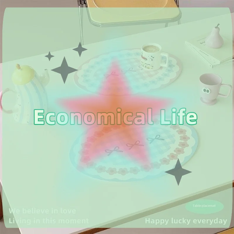 1Pcs INS Oil-Proof Waterproof PU Leather Dining Room Table Mats Cute Oval Heat Resistant Placemat Kitchen Tableware Bistro Bar