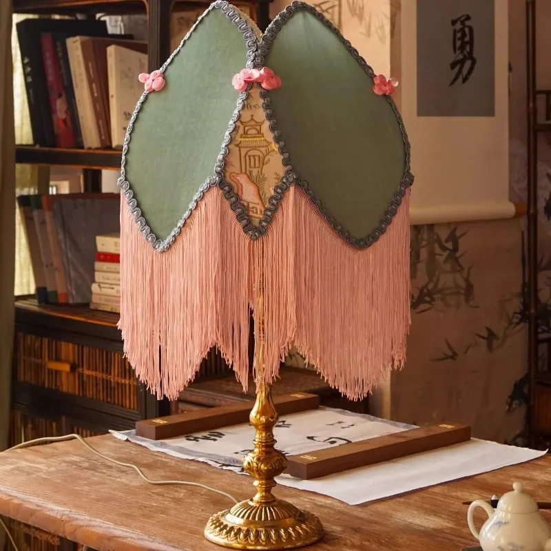 West Chamber Desk Lamp New Chinese French American Fabric Retro Living Room Bedroom Study Girly Atmosphere
