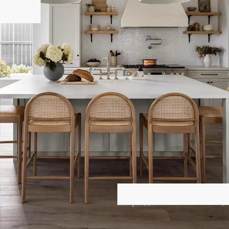 Zhenxuan rattan bar  simple bar  household island  wabi-sabi bar high stool front desk high