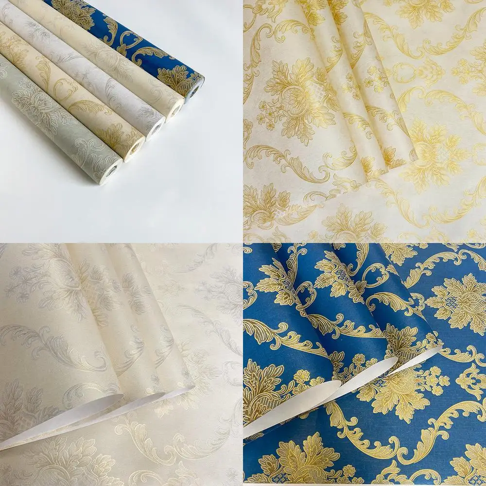 Dark Blue European Style 3D Embossed Large Flower Wallpaper for Bedroom Living Room Dining Room Hotel TV Background Wall Home