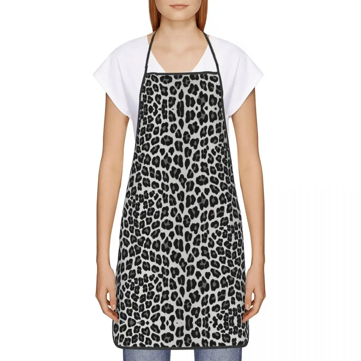 Funny Snow Leopard Print Bib Aprons Men Women Unisex Kitchen Chef Animal Skin Tablier Cuisine for Cooking Baking Gardening