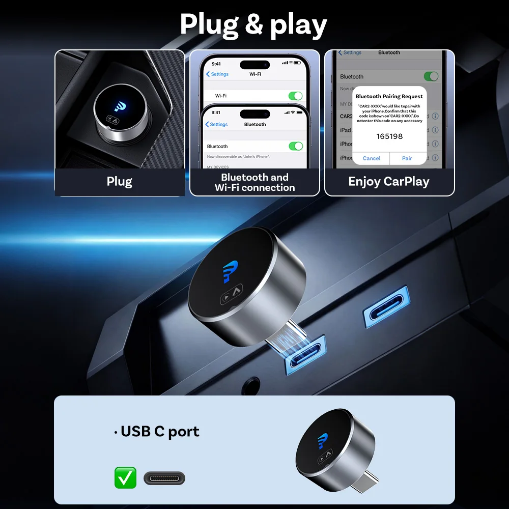 GetPairr Kabelloser CarPlay-Adapter und Android Auto Wireless-Adapter 2-in-1 USB-A Kabelgebunden zu Kabellos Auto-Dongle 5S Automatische Verbindung Plug & Play für Autos mit werkseitig installiertem CarPlay oder Andro – Detail 11