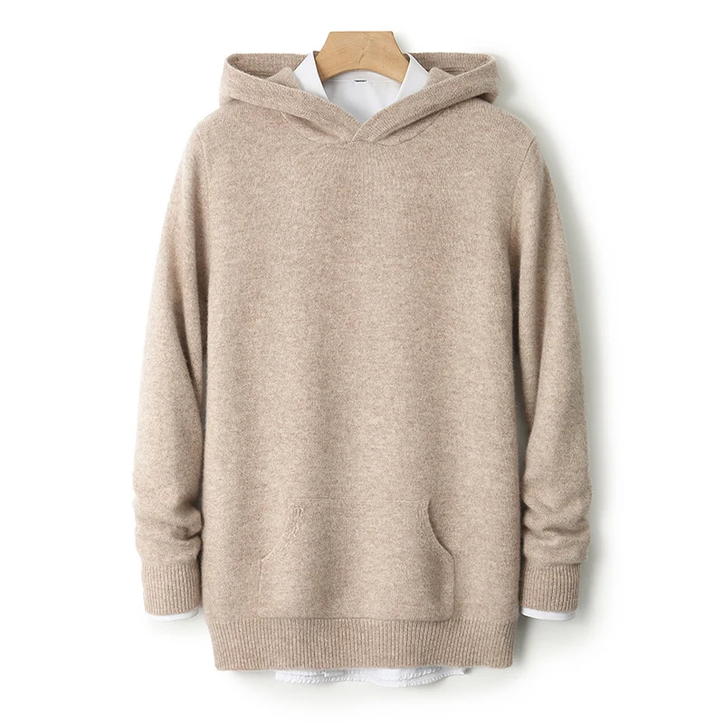 سترة صوف خالصة 100% للرجال في الخريف والشتاء، سترة بقلنسوة، سترة بقلنسوة سميكة ومتعددة الاستخدامات، سترات محبوكة بقاعدة دافئة