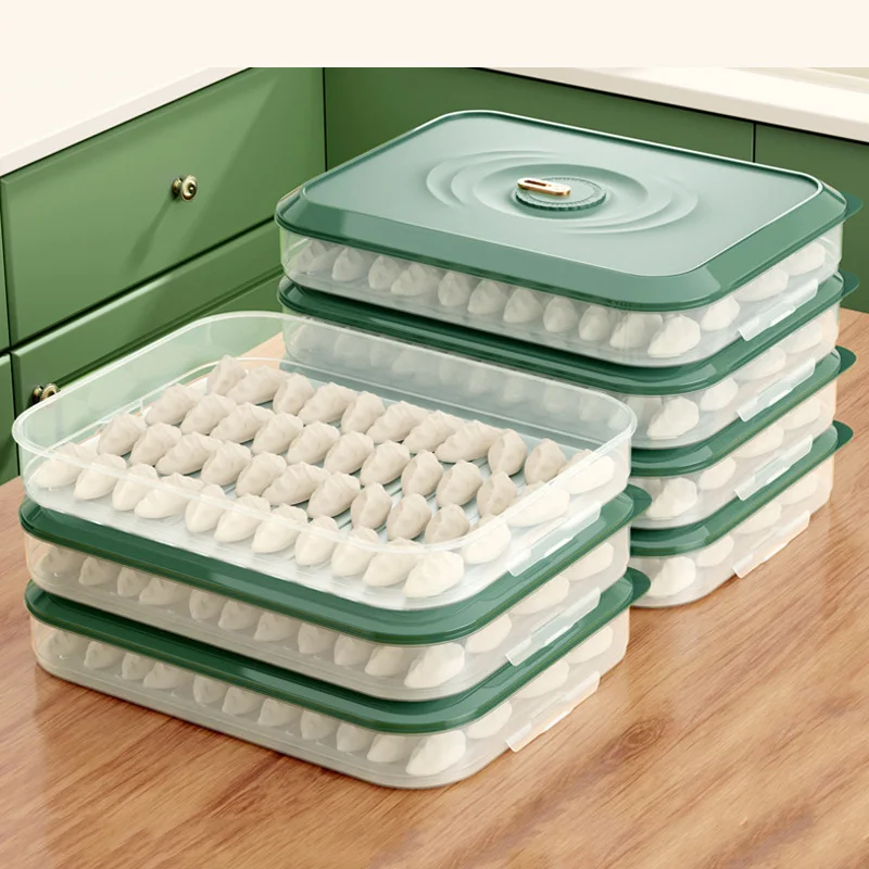 

1PC 3/4 Layers Dumpling Storage Box Plastic Food Sealed Fresh-Keeping Box Green Stackable Home Kitchen Fridges Food Organizer